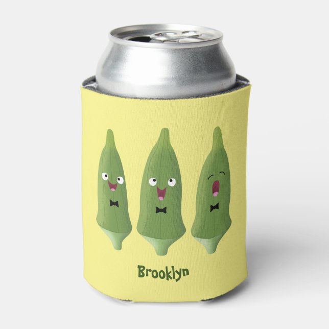 Cute singing okra vegetable cartoon  can cooler (Can Front)