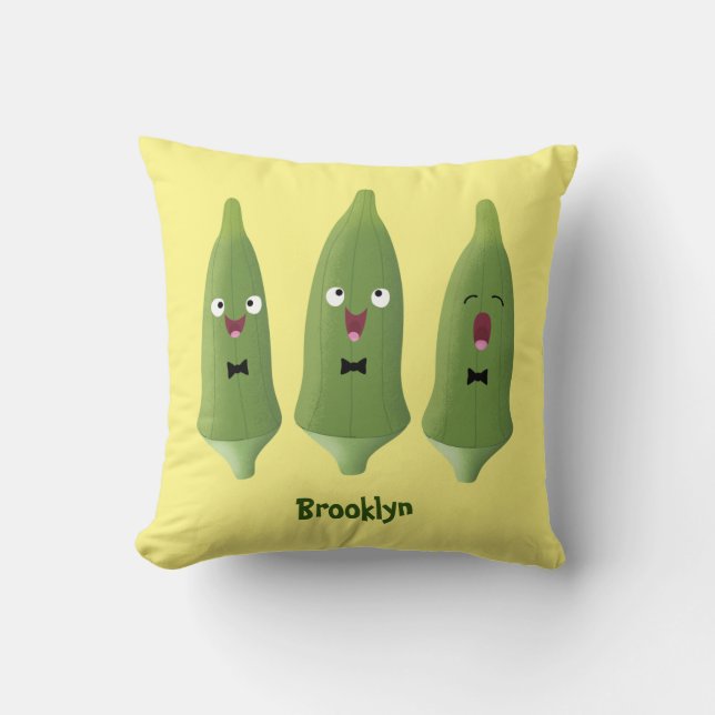 Cute singing okra vegetable cartoon cushion (Front)