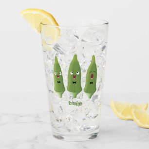 Cute singing okra vegetable cartoon glass