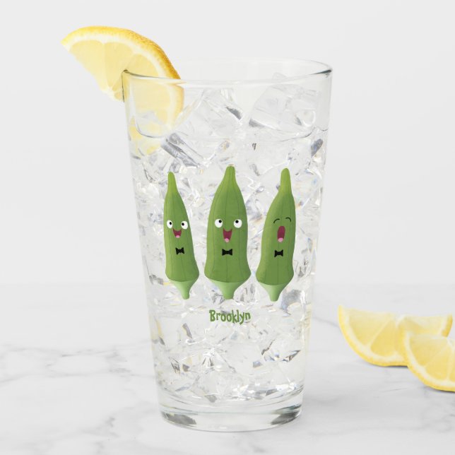 Cute singing okra vegetable cartoon glass (Front Ice)