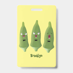 Cute singing okra vegetable cartoon ID badge