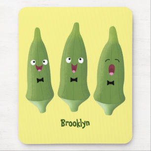 Cute singing okra vegetable cartoon mouse pad