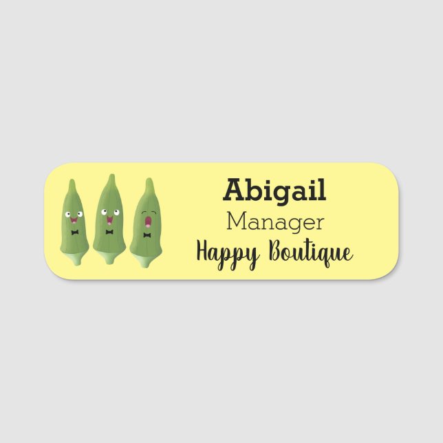 Cute singing okra vegetable cartoon name tag (Front)