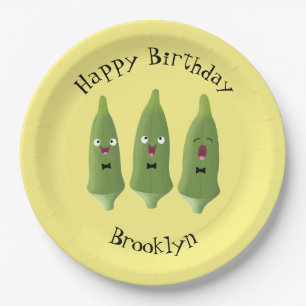 Cute singing okra vegetable cartoon paper plate