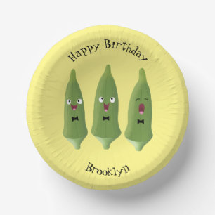 Cute singing okra vegetable cartoon paper plate