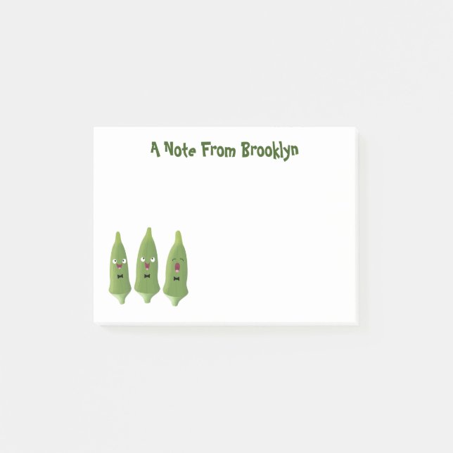 Cute singing okra vegetable cartoon post-it notes (Front)