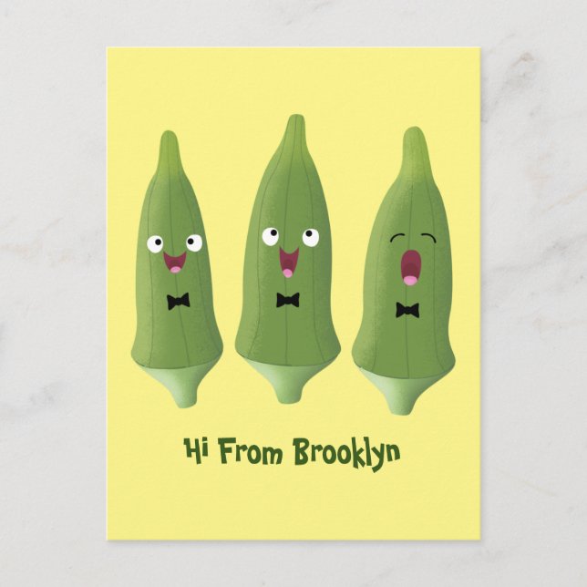 Cute singing okra vegetable cartoon  postcard (Front)