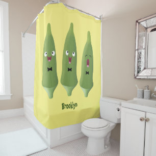 Cute singing okra vegetable cartoon  shower curtain