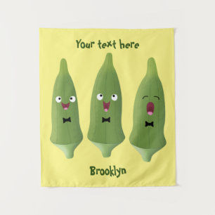 Cute singing okra vegetable cartoon tapestry