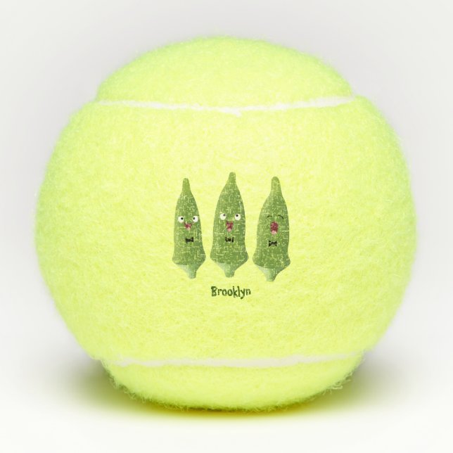 Cute singing okra vegetable cartoon tennis balls (Front)