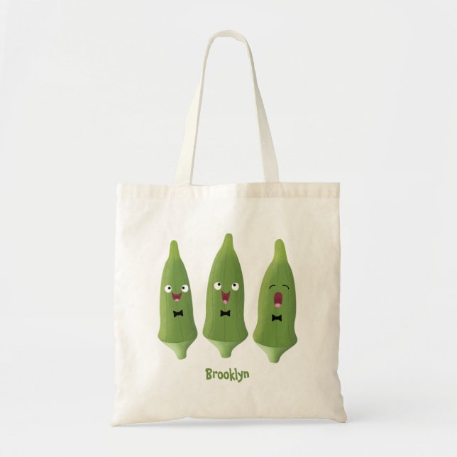 Cute singing okra vegetable cartoon tote bag (Front)