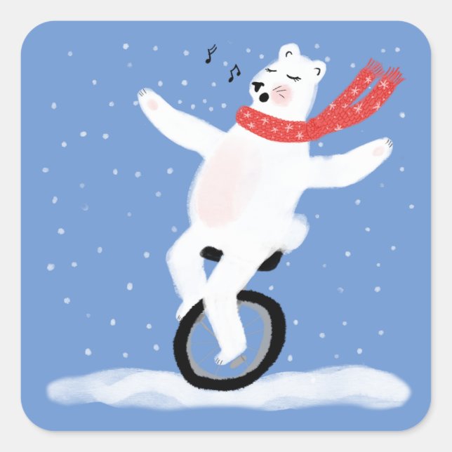 CUTE Singing Polar Bear Holiday Christmas CUSTOM  Square Sticker (Front)
