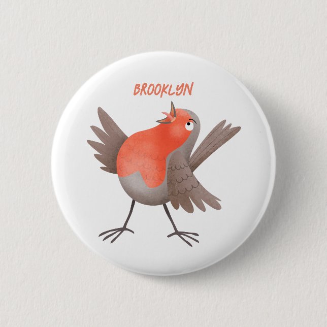 Cute singing robin bird cartoon 6 cm round badge (Front)