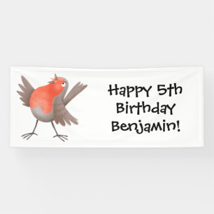 Cute singing robin bird cartoon banner