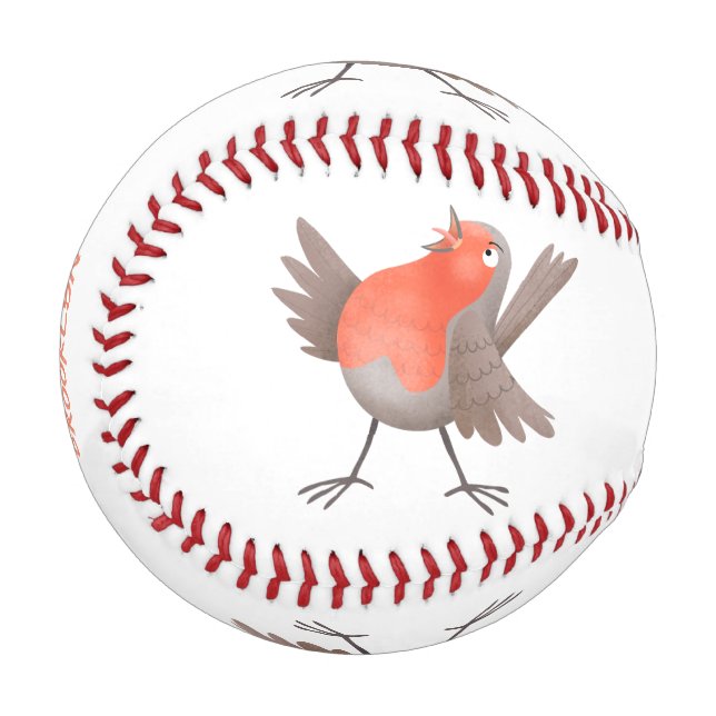 Cute singing robin bird cartoon baseball (Front Left)