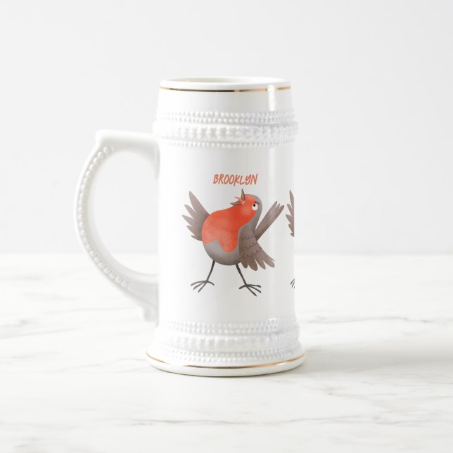 Cute singing robin bird cartoon  beer stein (Left)