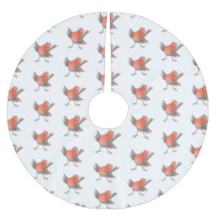 Cute singing robin bird cartoon  brushed polyester tree skirt