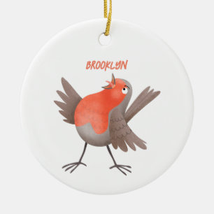 Cute singing robin bird cartoon ceramic tree decoration