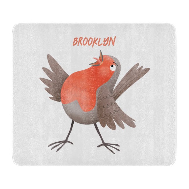 Cute singing robin bird cartoon cutting board (Front)