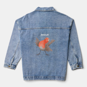 Cute singing robin bird cartoon denim jacket