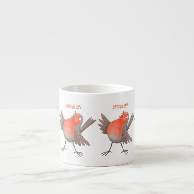 Cute singing robin bird cartoon  espresso cup (Front)