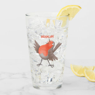 Cute singing robin bird cartoon  glass