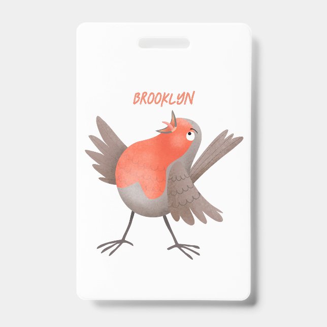 Cute singing robin bird cartoon ID badge (Front)