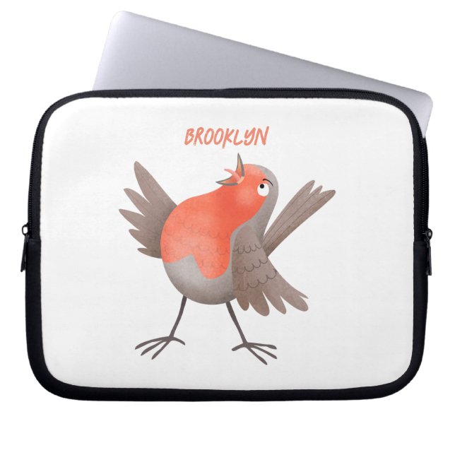 Cute singing robin bird cartoon laptop sleeve (Front)