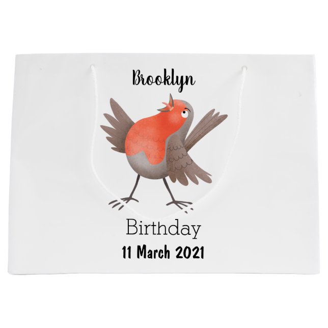 Cute singing robin bird cartoon large gift bag (Front)