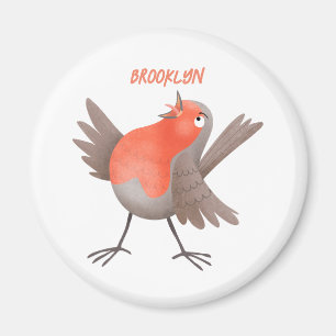 Cute singing robin bird cartoon magnet