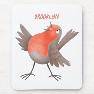 Cute singing robin bird cartoon mouse pad