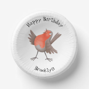 Cute singing robin bird cartoon paper plate