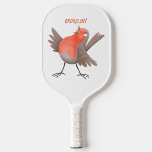 Cute singing robin bird cartoon pickleball paddle