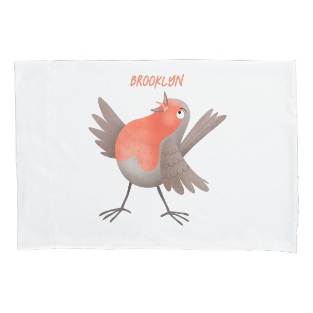 Cute singing robin bird cartoon pillowcase (Front)