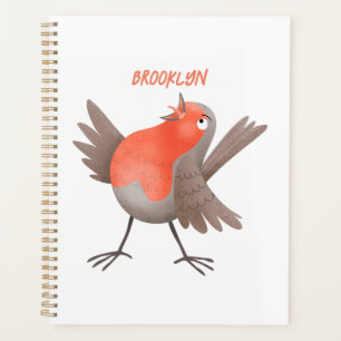 Cute singing robin bird cartoon planner