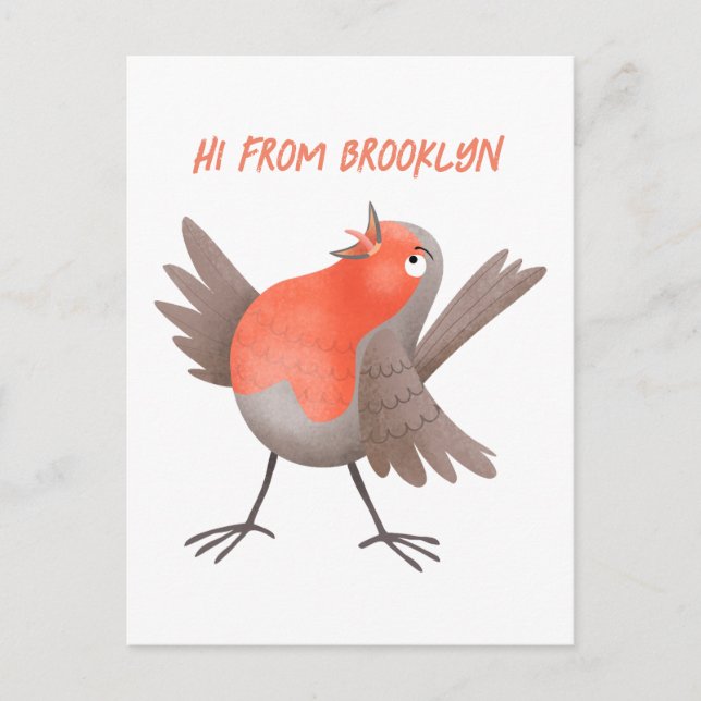 Cute singing robin bird cartoon postcard (Front)