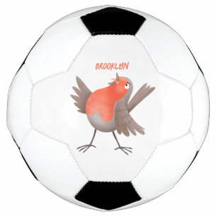 Cute singing robin bird cartoon soccer ball
