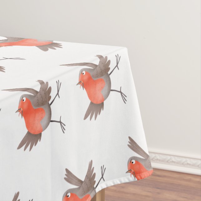 Cute singing robin bird cartoon tablecloth (In Situ)