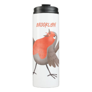 Cute singing robin bird cartoon thermal tumbler