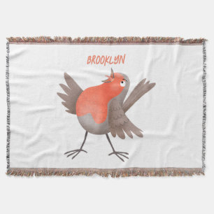 Cute singing robin bird cartoon throw blanket