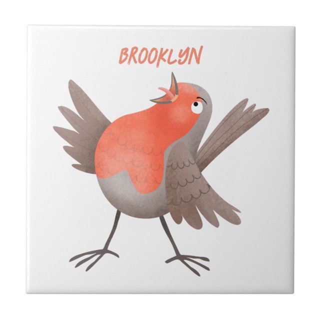 Cute singing robin bird cartoon tile (Front)