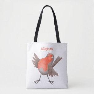 Cute singing robin bird cartoon tote bag