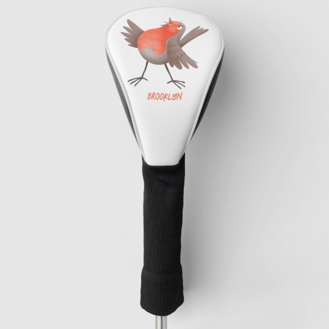 Cute singing robin bird personalised cartoon golf head cover (Front)