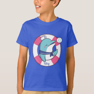 Cute Singing Sailor Dolphin, Personalised Name T-Shirt
