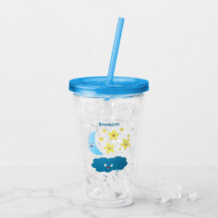 Cute singing stars, moon and cloud cartoon acrylic tumbler