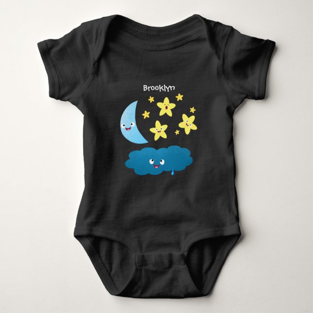 Cute singing stars, moon and cloud cartoon baby bodysuit (Front)