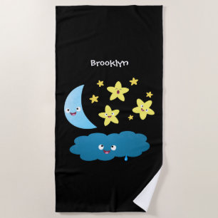 Cute singing stars, moon and cloud cartoon beach towel