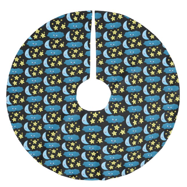 Cute singing stars, moon and cloud cartoon brushed polyester tree skirt (Front)