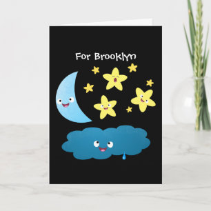 Cute singing stars, moon and cloud cartoon card