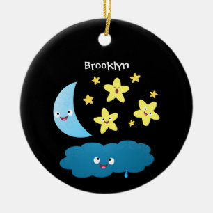 Cute singing stars, moon and cloud cartoon ceramic tree decoration